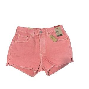 Levi’s 501 Mid Rise Button Fly Shorts in Red/Orange size 26 Waist and 30 Waist.